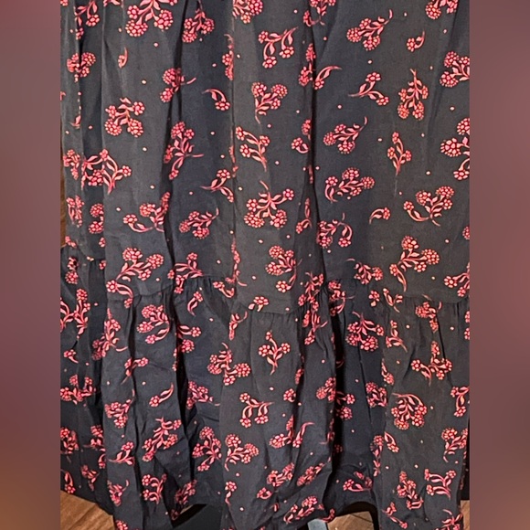 LOFT Dress Size XS Black Red Floral Prairie Midi Western Ruffle NWT - Picture 4 of 10